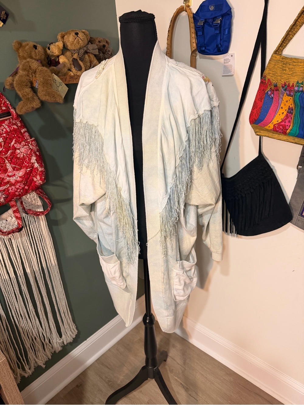 Rare Vintage Cache Fringe Cardigan USA Made Boho Western Festival Jacket